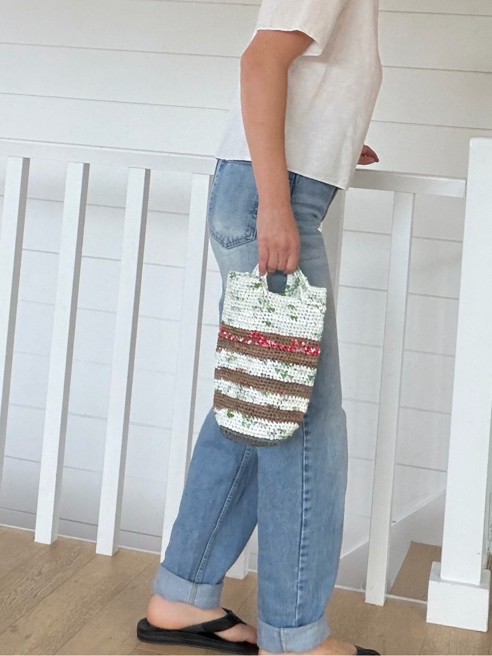 Handmade Upcycled Barrel Handbag Cylindrical Knit Top Handle Tote Bag OS - Picture 3 of 16